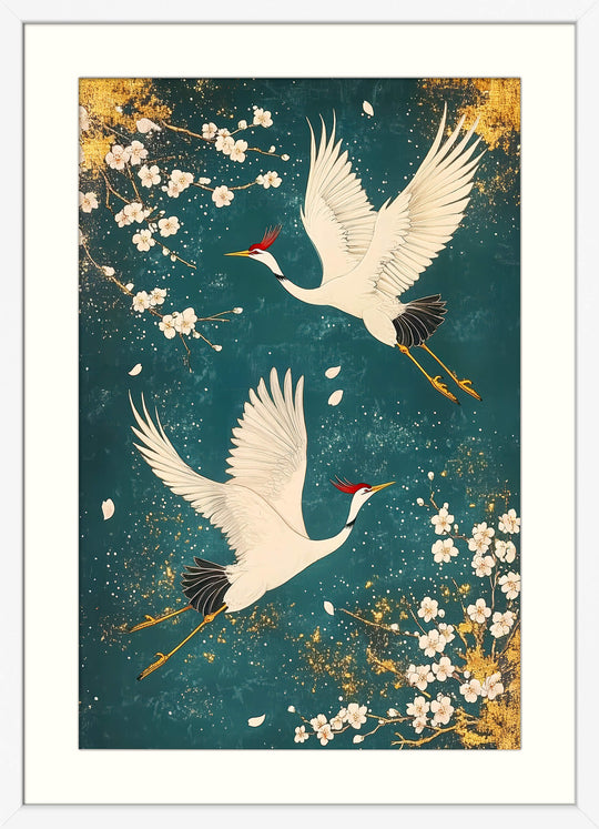 Cherry Blossom Print in Teal & Gold