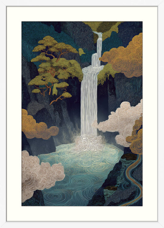 Waterfall in Japanese Mountain Forest