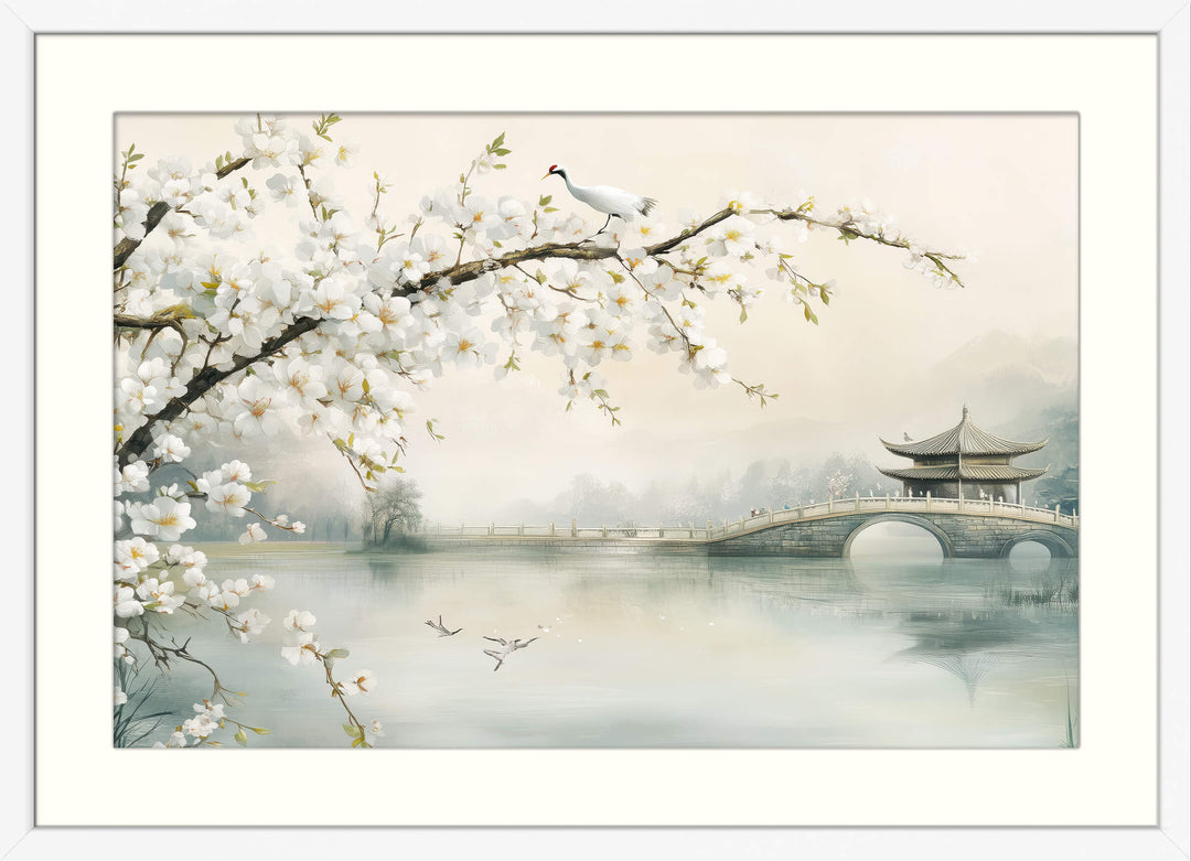 Cherry Blossom Wall Art with Bridge