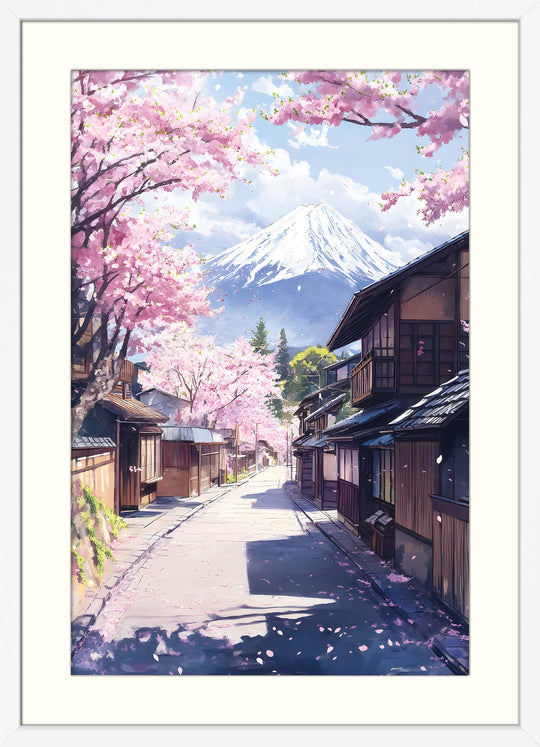 Cherry Blossom Street with Mount Fuji