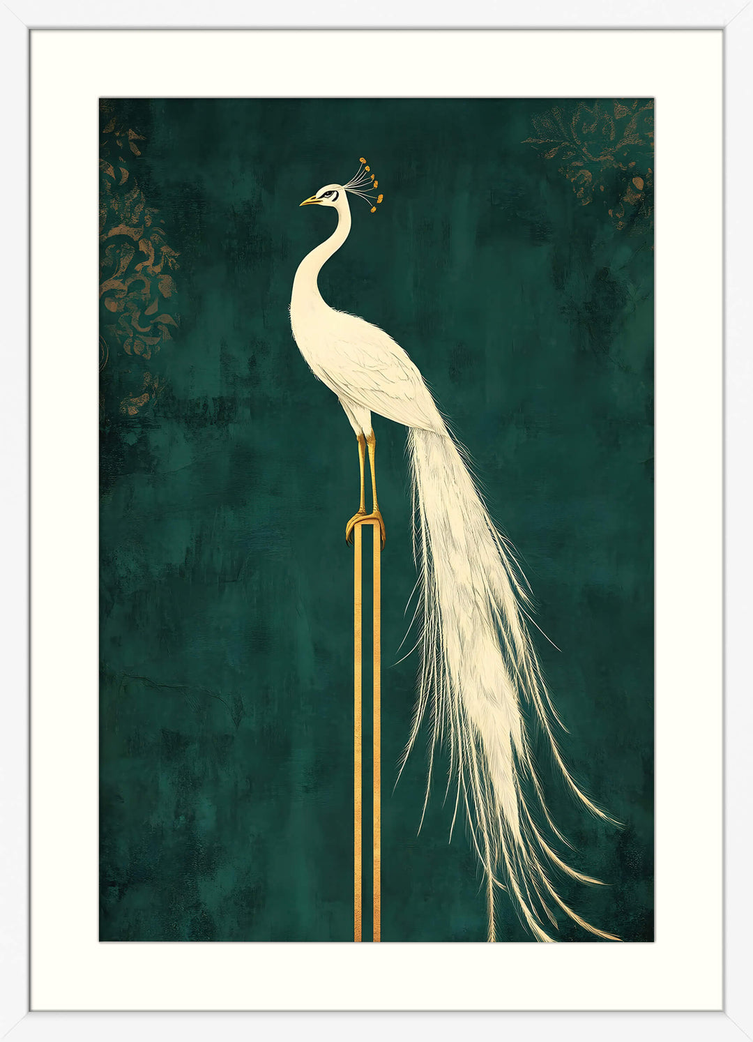 White Peacock on Gold Pedestal