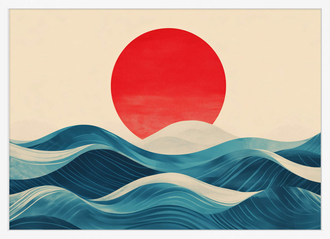 Red Sun Over Rolling Waves