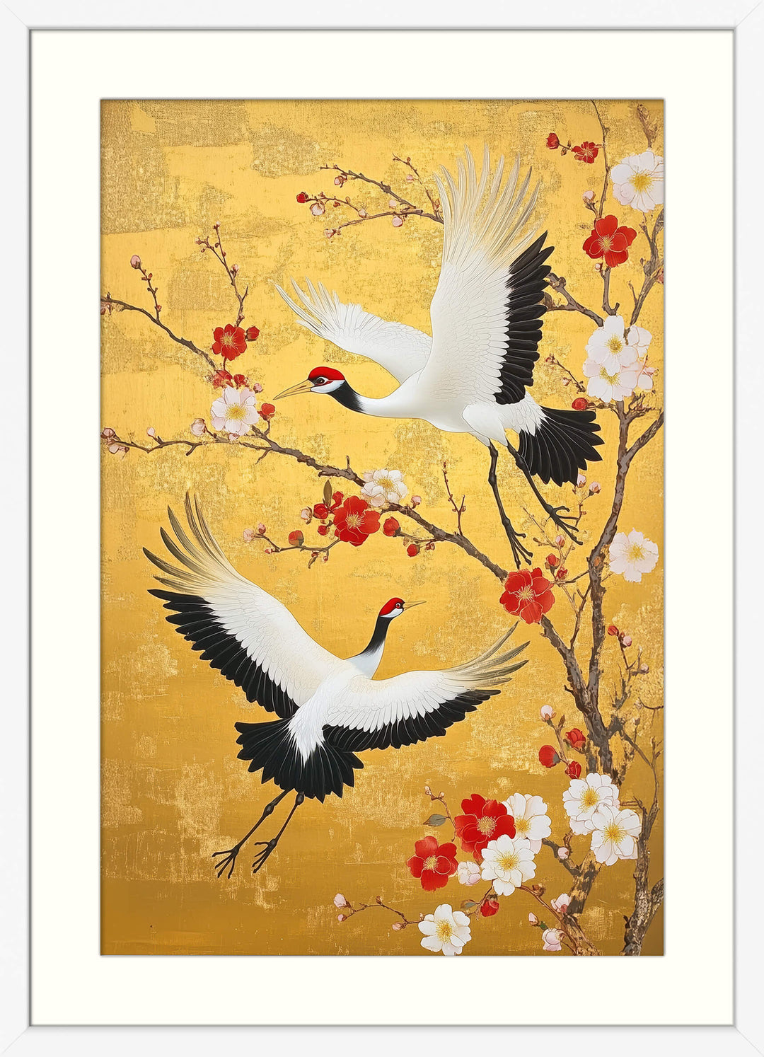 Red Crowned Crane with Plum Blossoms