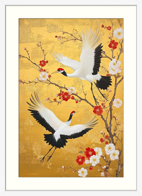 Red Crowned Crane with Plum Blossoms