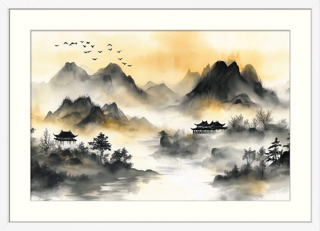 Golden Mist Over Tranquil Mountains