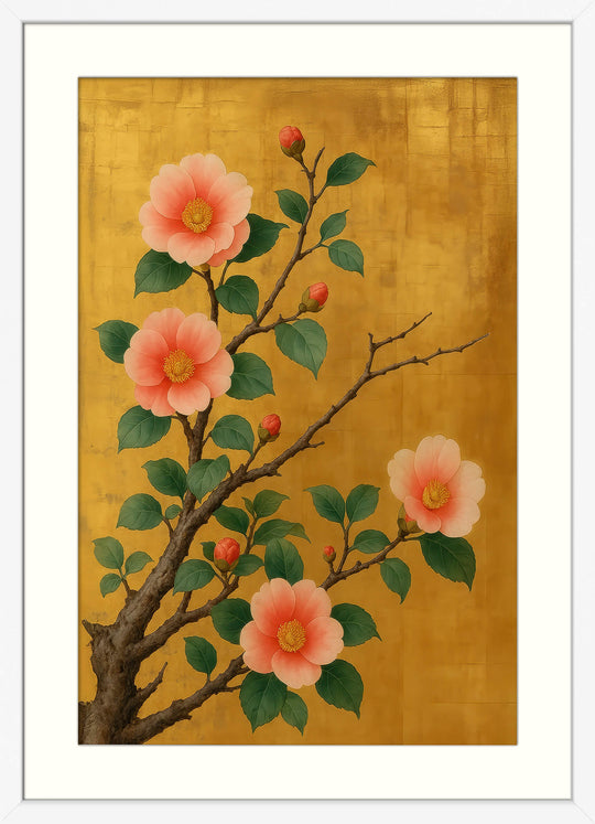 Camellia Flower Print in Rinpa Style