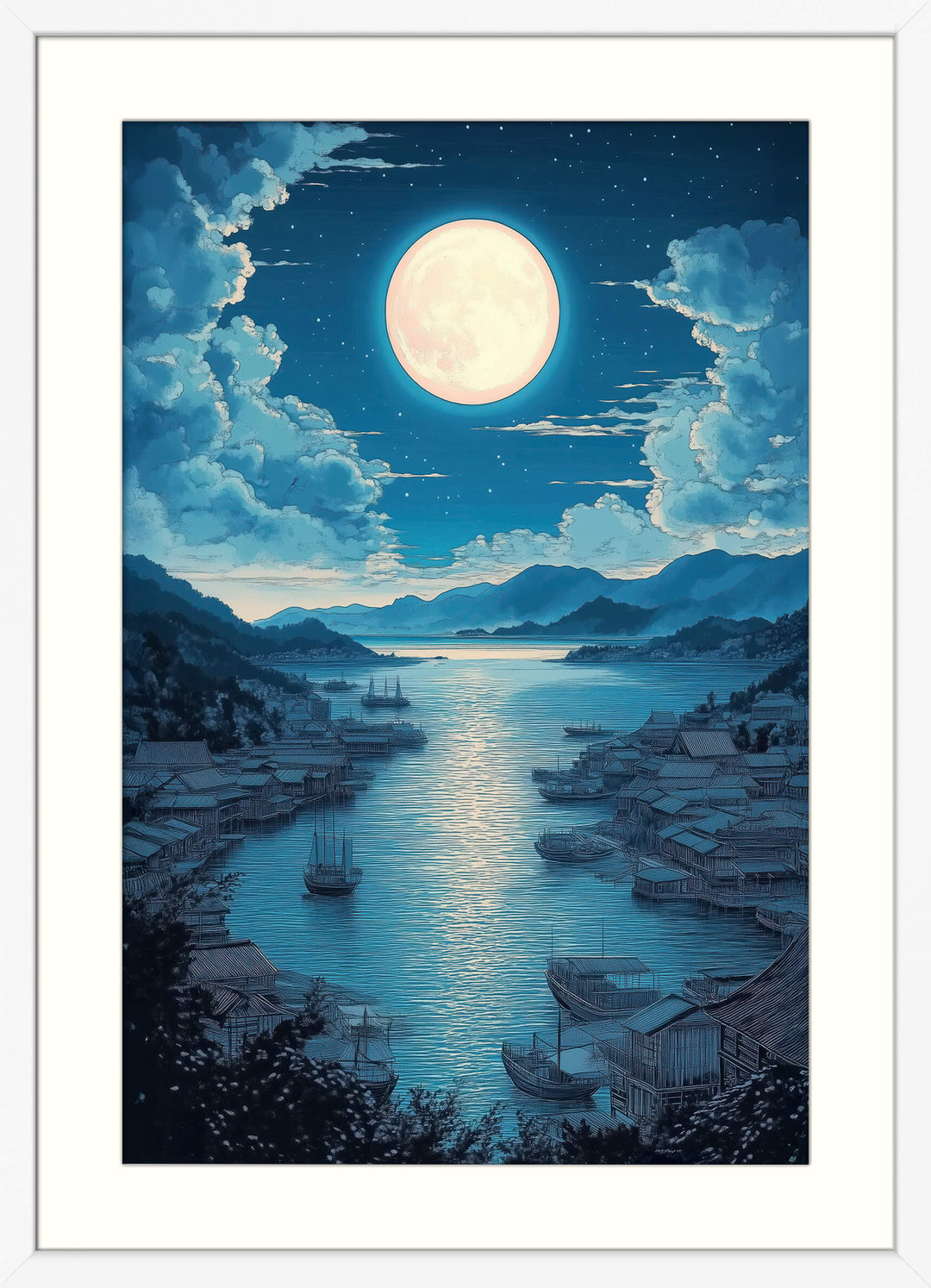 Moonlight Japanese Landscape Print