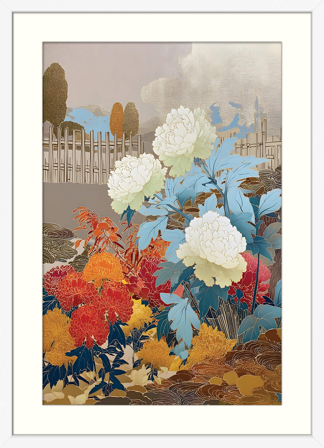 Peonies and Chrysanthemums
